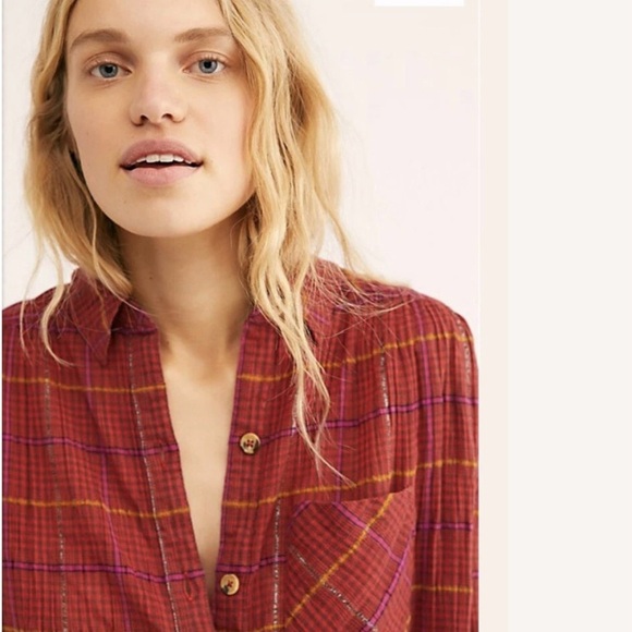 Free People Break My Stride Oversized Plaid Button Down Shirt - Picture 6 of 7